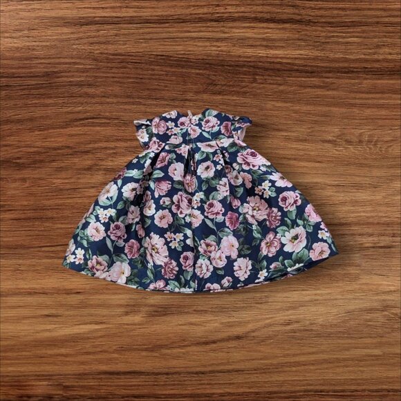 Bonnie Baby Navy Floral Dress W/ Pink Bow Ruffle Sleeves 12M Toddler - Picture 4 of 8